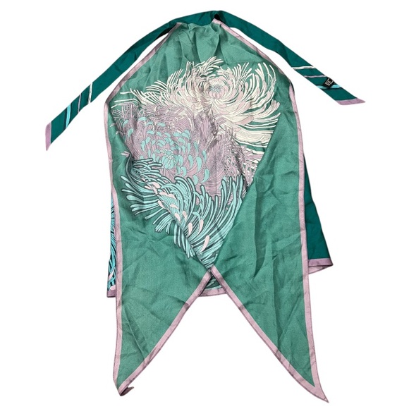 Gucci 100% silk green floral print halter scarf top - Picture 2 of 8